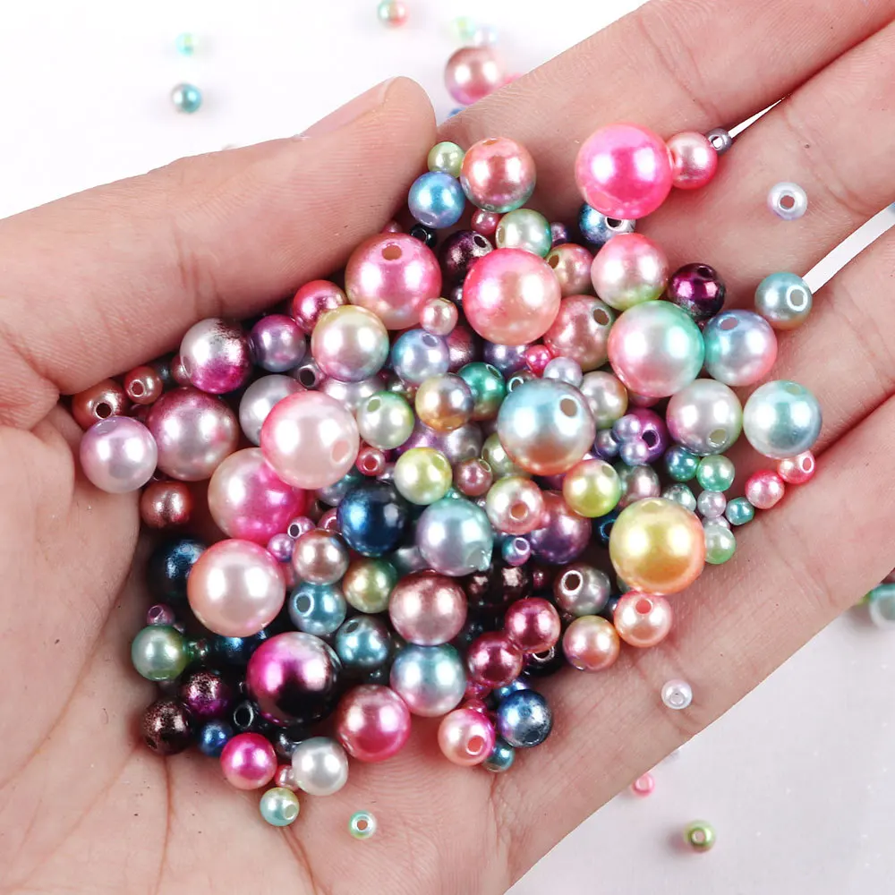 Mix Size 3-10mm Gradient Mermaid Pearls Beads Round ABS Imitation Pearl With Hole For DIY Je