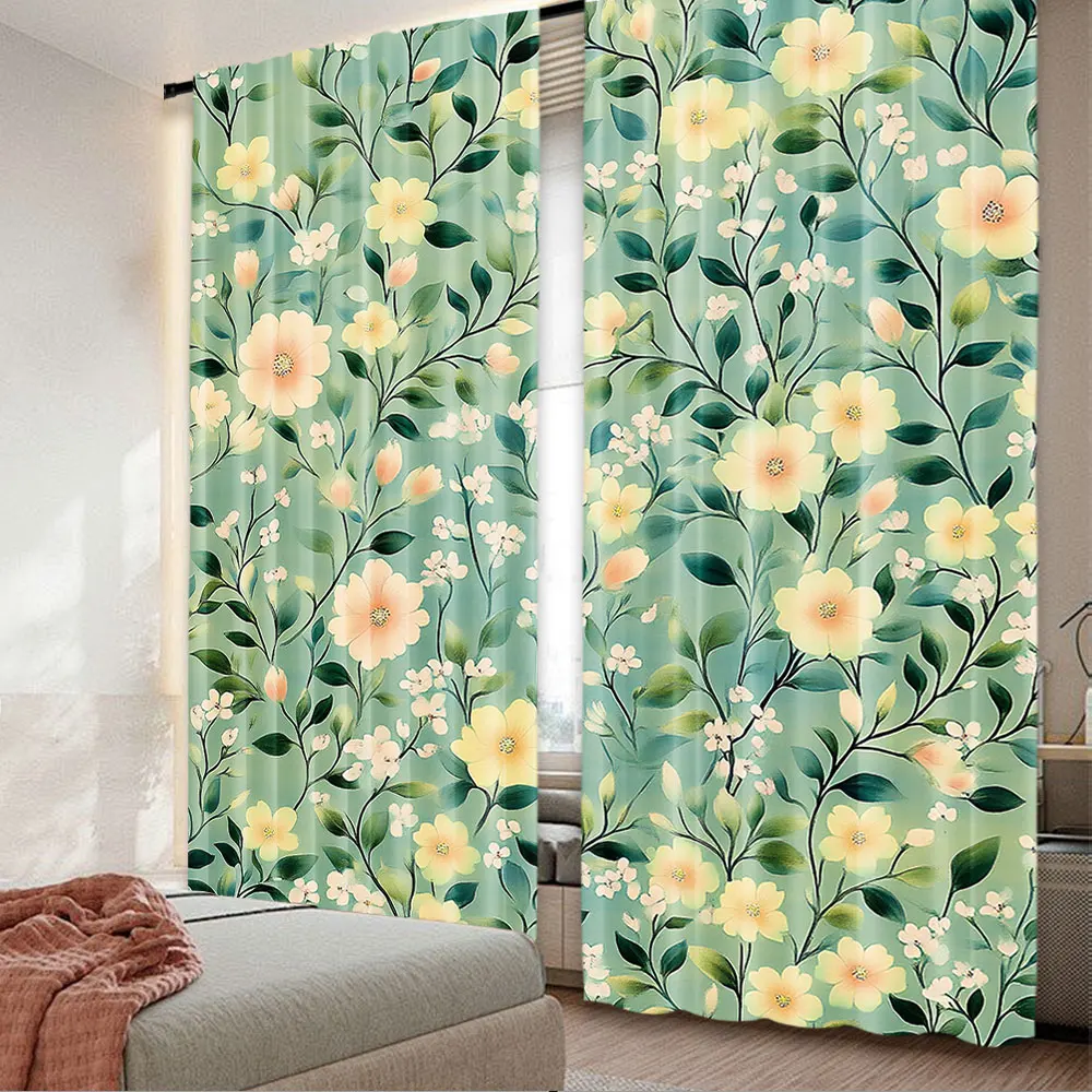 

2Pcs Vintage William Morris Curtains Original Design Flower And Green Leaf Curtains For Home Decoration For Living Room Bedroom
