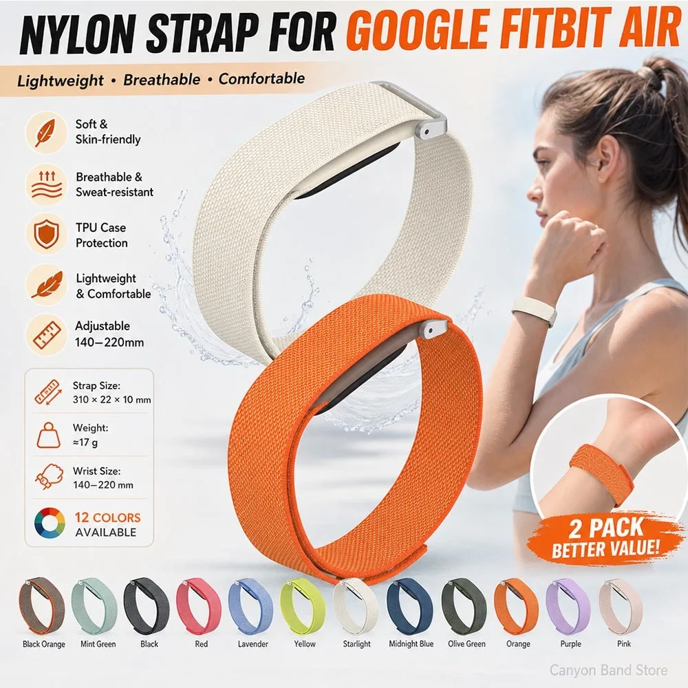 Premium Woven Nylon Strap for Google Fitbit Air Band Fitness Tracker Sport Replacement Band TPU Case for Google Fitbit Air Strap
