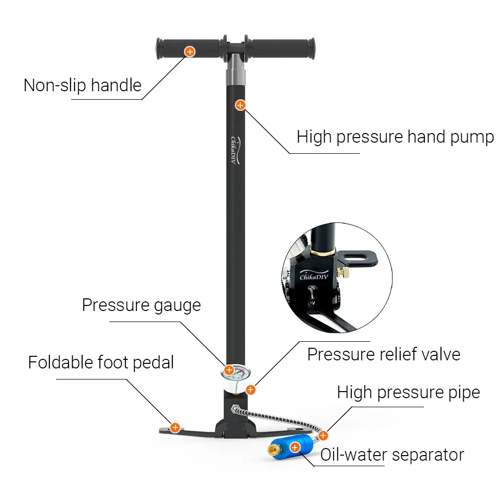 Chikadiv3000Psi/20MPa High Pressure Hand Pump for Air Gun Rifle Filling Oil Water Separator Paintball PCP Scuba Diving Hand Pump