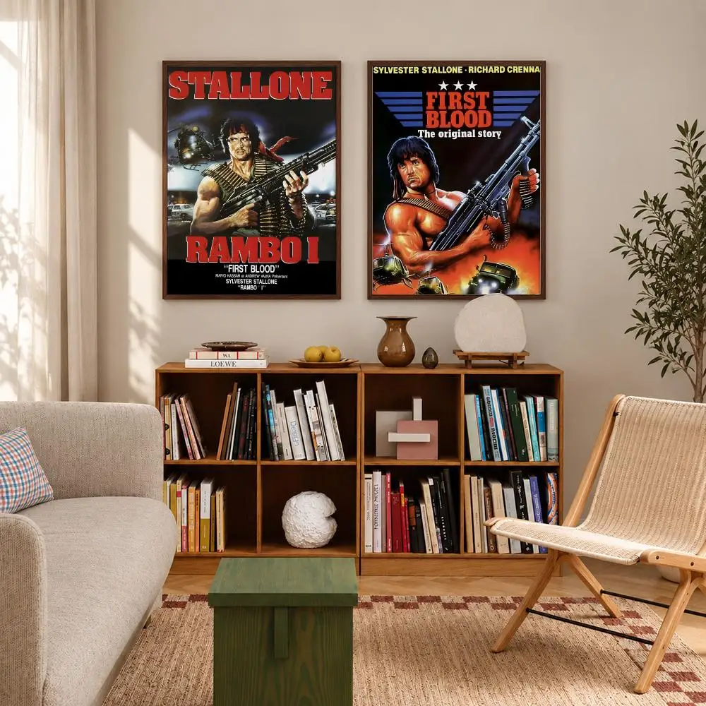 Iconic Action Movie Rambo First Blood Poster Self‑Adhesive Waterproof Poster Sticker Coffee House Bar Wall Art Home Decor