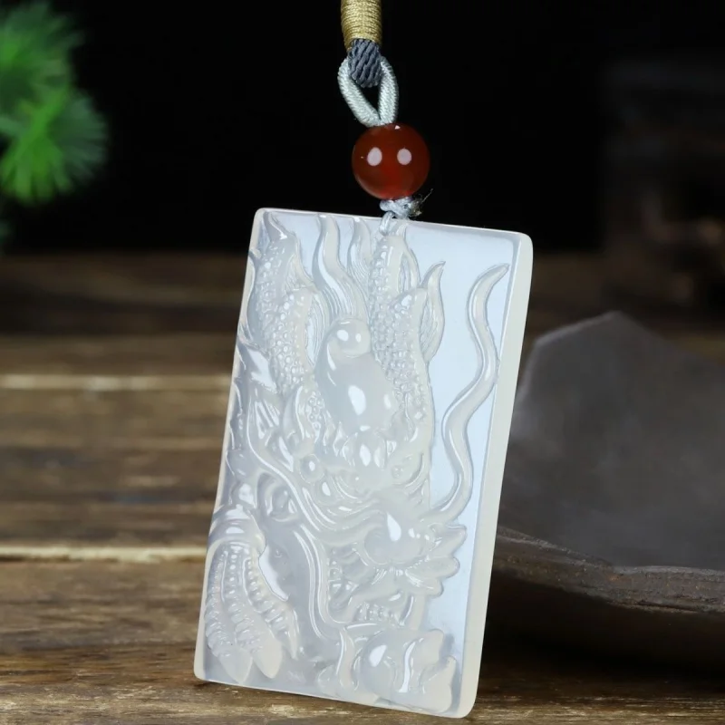 White Chalcedony Zodiac Dragon Pendant White Ice Agate Dragon Brand Faucet Dragon World Men's and Women's Necklace Pendant Brand