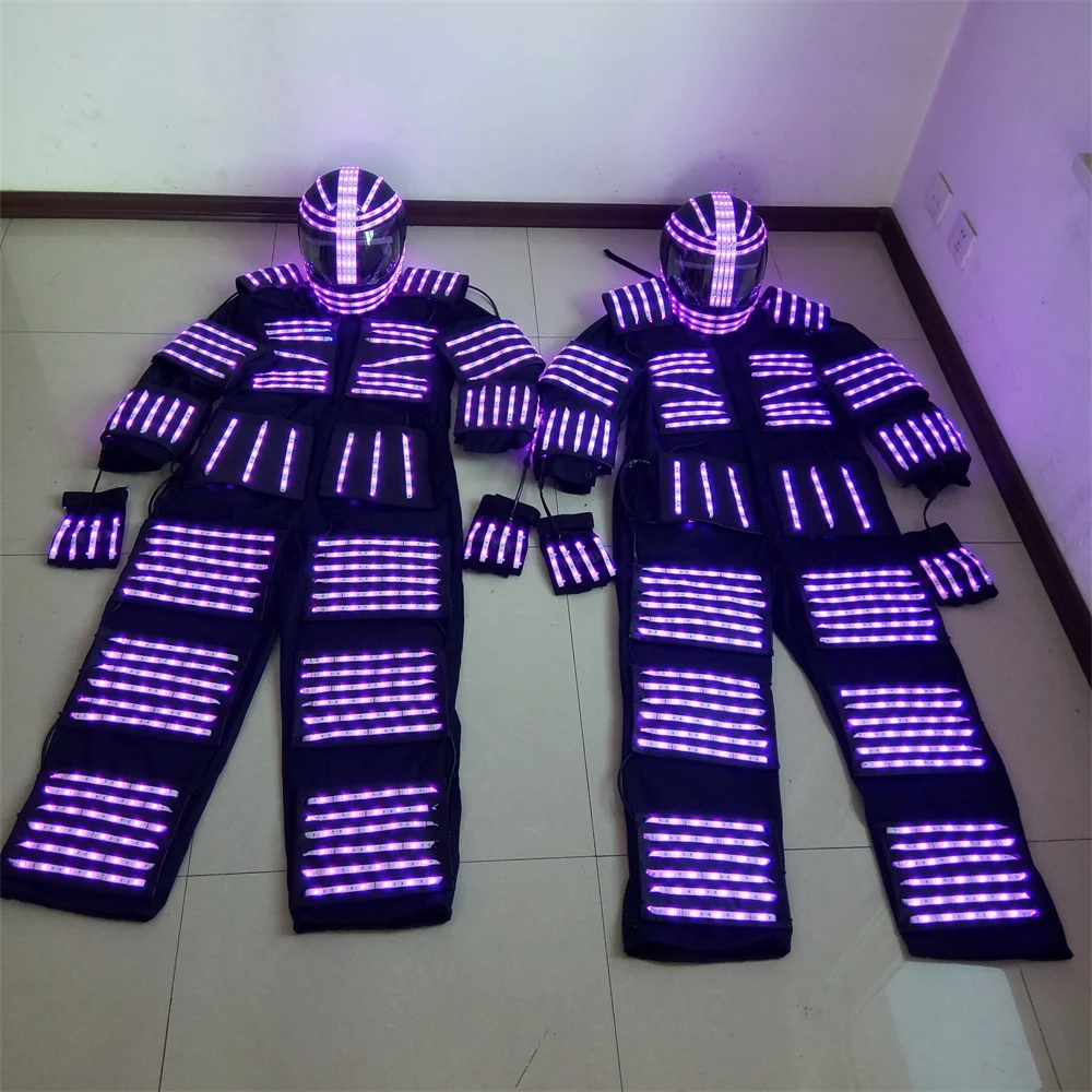 Disfraz de Robot con luz Led RGB, chaqueta luminosa, traje de armadura, guantes de casco, 2 unidades por lote