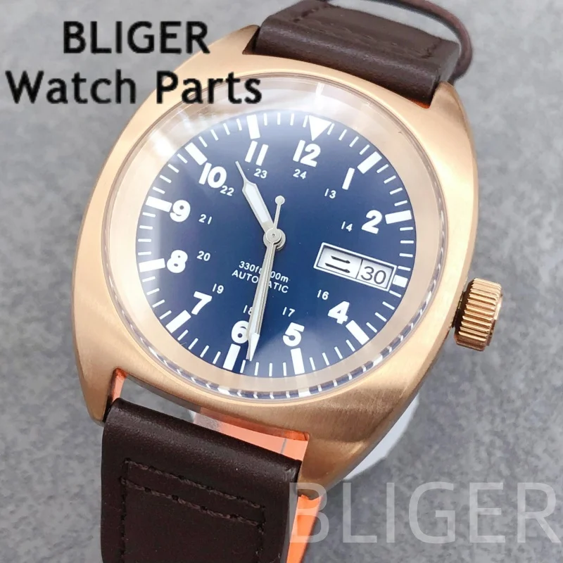 BLIGER 39 ミリメートルメンズ高級ローズゴールド NH36 自動巻き腕時計ミネラルガラス 10ATM 防水ビッグクラウン/スモールクラウン Watche 男性用