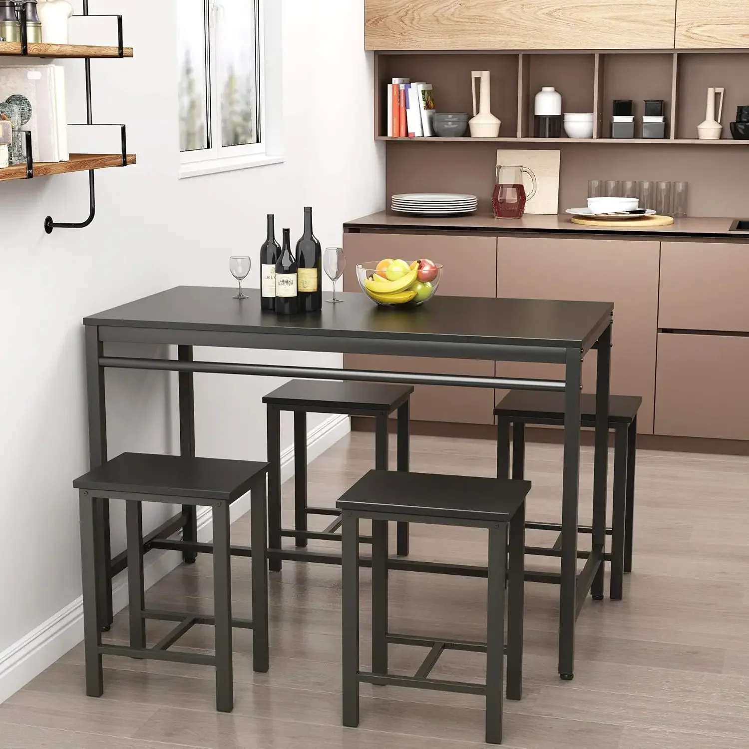 5 PCS Dining Table Set, Modern Kitchen Table and Chairs for 4, Wood Pub Bar Table Set Perfect for Breakfast Nook