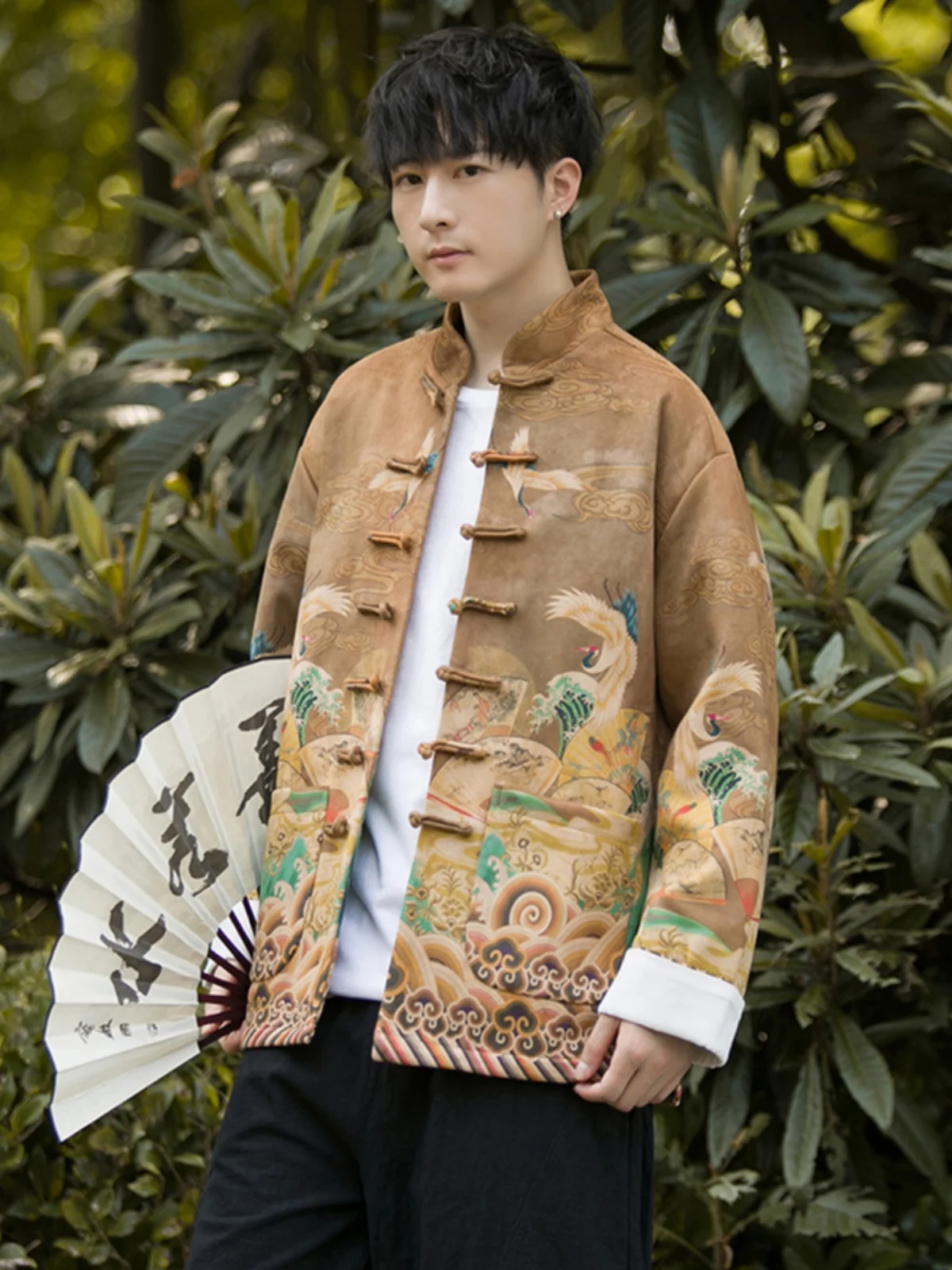 

Молодежная модная замшевая куртка в китайском стиле с пуговицами, улучшенная версия Ханьфу, национальный тренд, ретро-пальто Чжунган, молодежная верхняя одежда, ветрозащитная