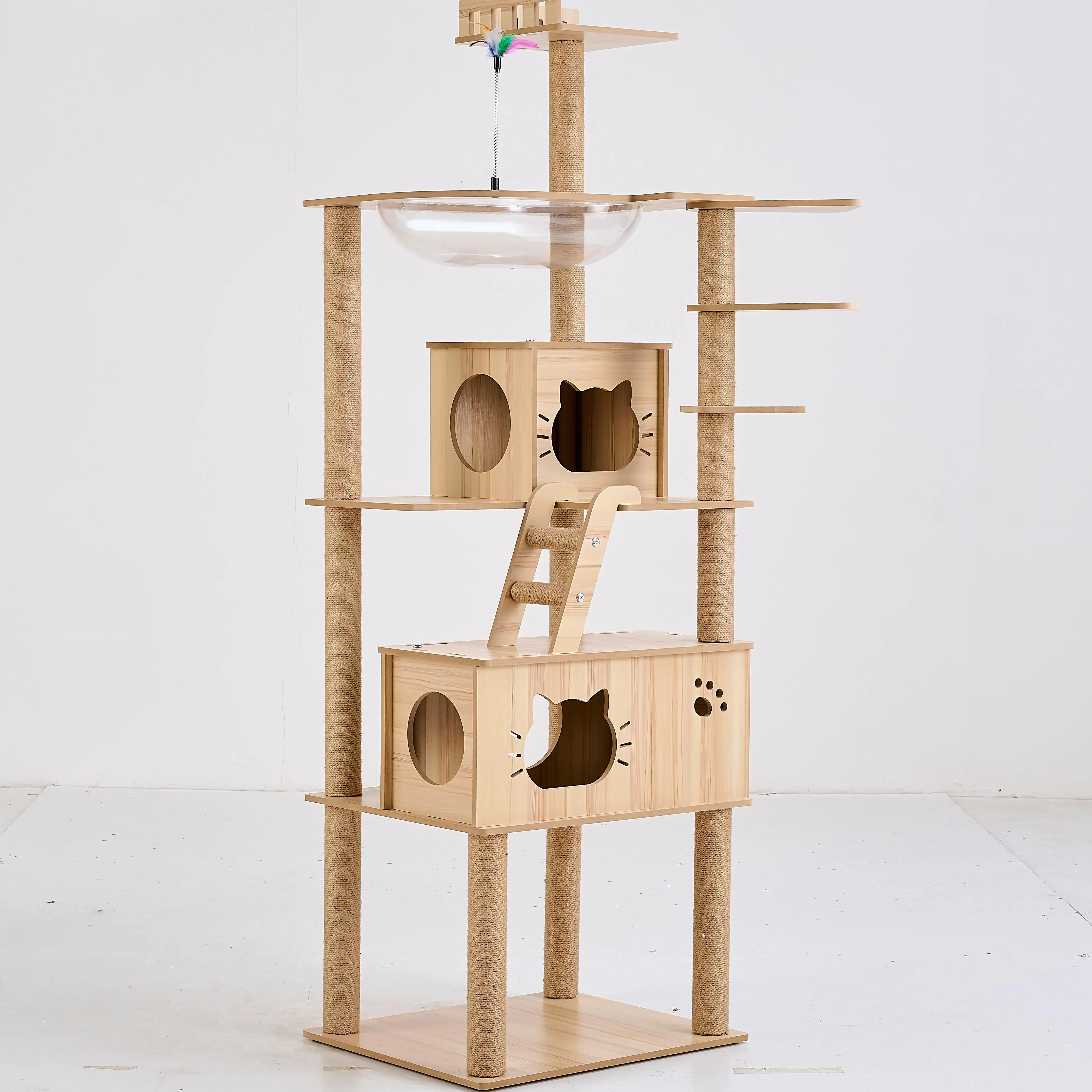 Cat Climber,Luxury Custom 74 Inch Multi-layer Floor To Ceiling Climbing Frame 2 Cat House Wooden Tree