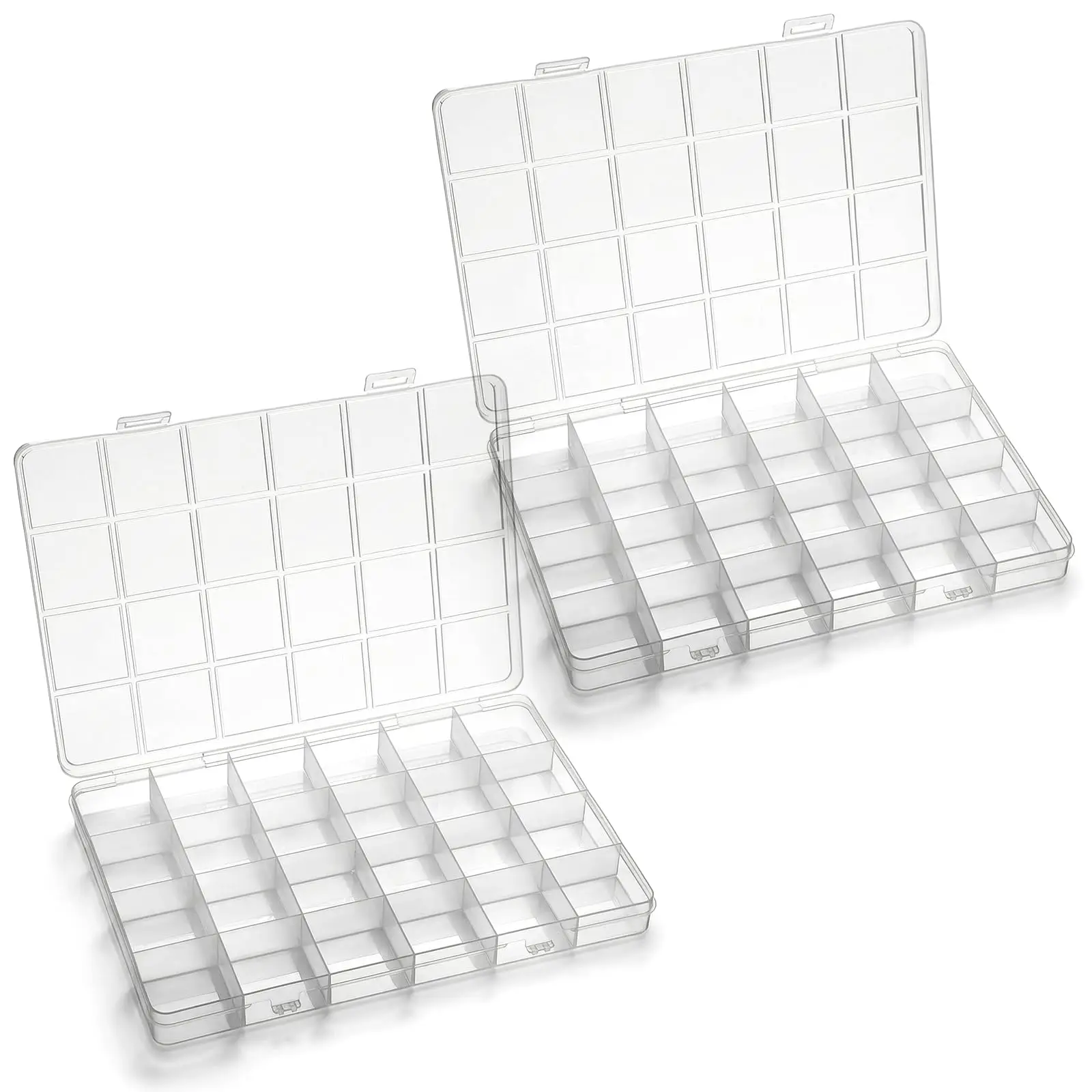 24-Grid Plastic Organizer Box with Adjustable Dividers, Clear Storage Container for Jewelry, Beads, Craft Supplies, Washi Tape