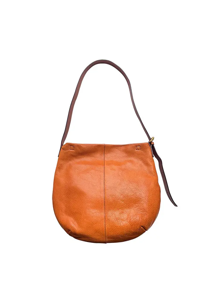 PNDME Casual Vintage Handmade Vegetable Tanned Leather Women's Shoulder Bag Weekend Shopping Luxury Genuine Leather Underarm Bag - view 6
