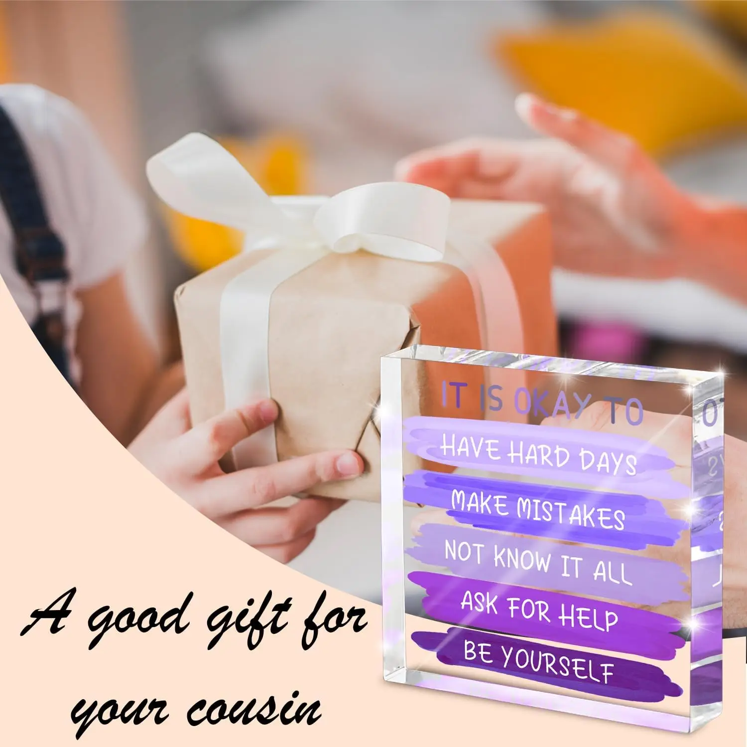 الصحة العقلية "هل على ما يرام..." علامة مكتب - ديكور تأكيد أكريليك أرجواني مقاس 4 × 4 بوصة للنساء، ديكور مكتب العلاج