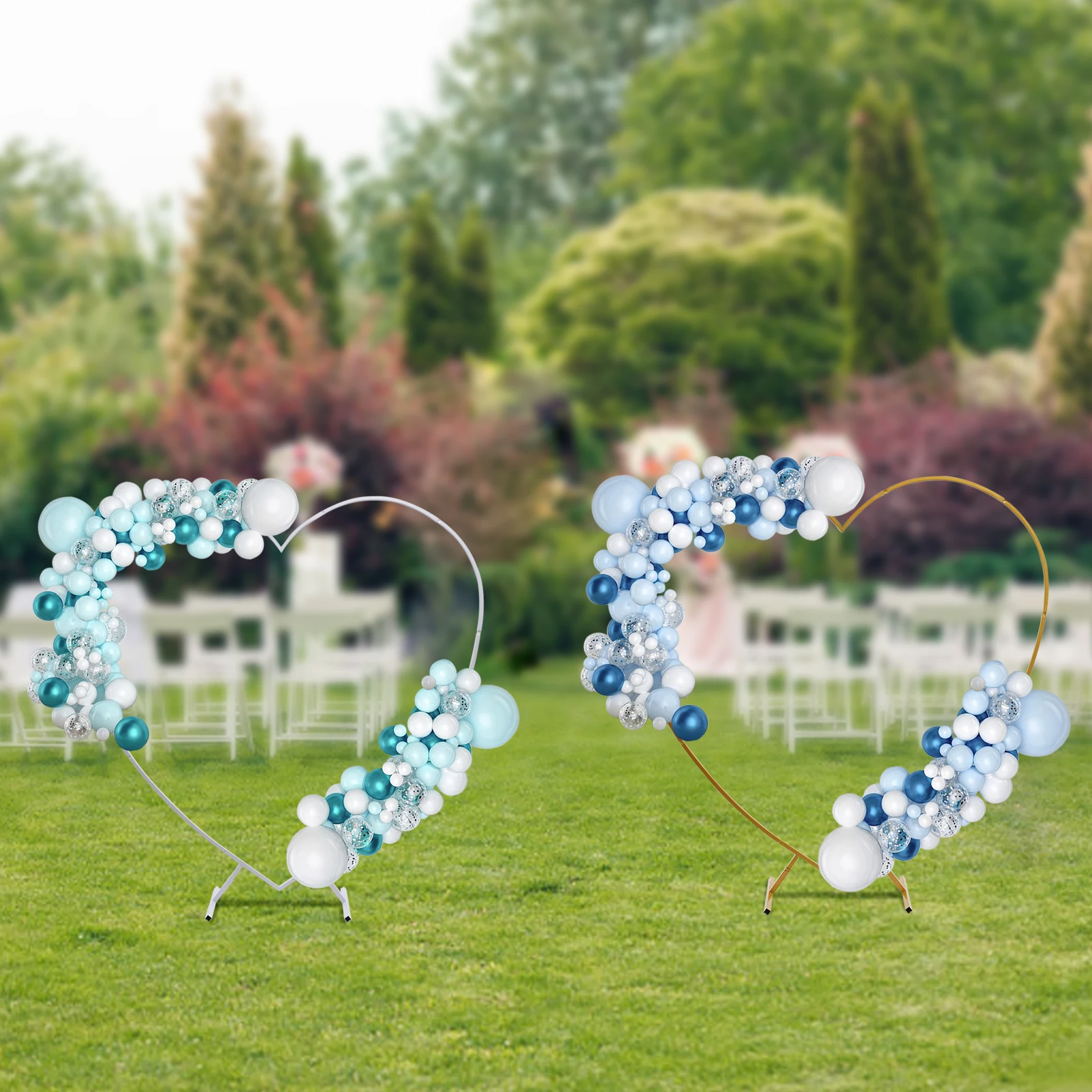 Large Size 6.89ft (2.1m) White Metal HeartArch Kit, Wedding Heart Arch Stand, Love Column Arch Frame for Wedding, Bridal