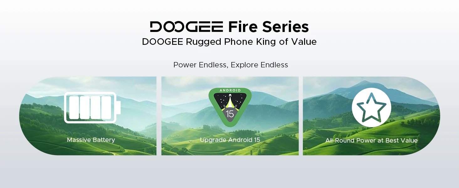 DOOGEE Fire 3 Pro Rugged Phone 8350mAh Battery 5.5'' Screen 16GB RAM (4GB+12GB)  128GB ROM UNISOC T7200 Android 15 Mobile Phone