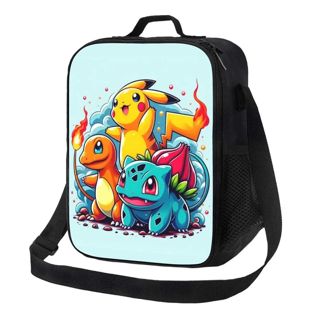 

Custom Bikachus Cartoon Insulated Lunch Bag for Women Thermal Cooler Bento Box Beach Camping Travel
