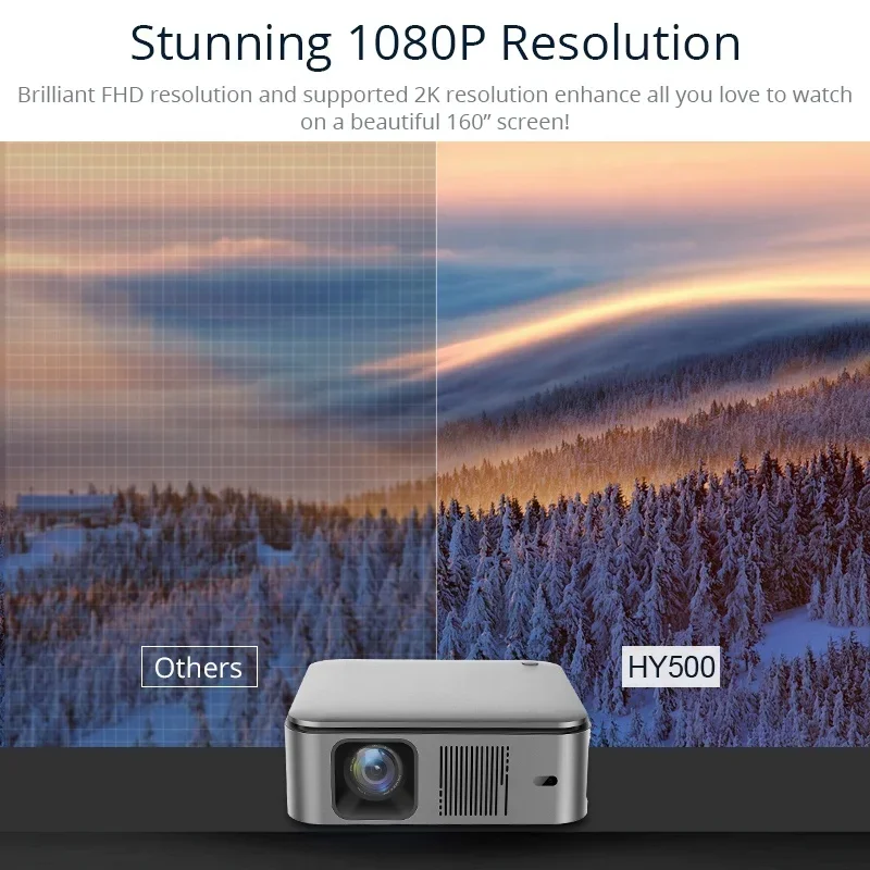 1080P Projector HD 8K Android10 HY500-ATV Version  LCD Metallic Grey and White 2GBuffer Memory 8G 16GB Storage