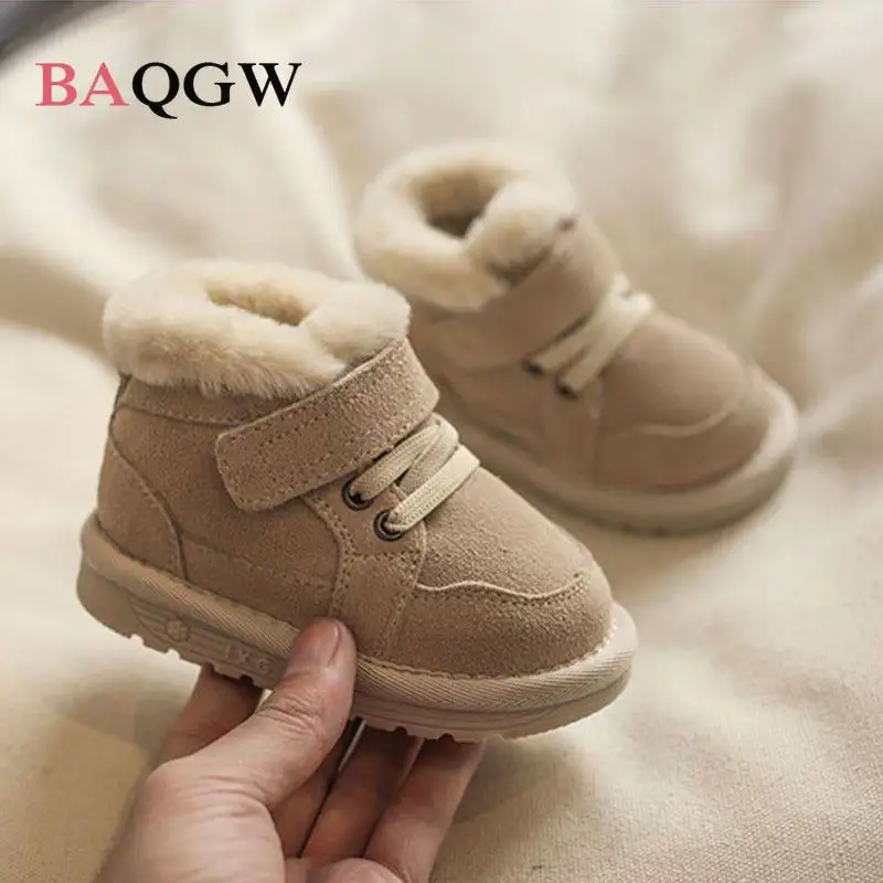 Winter Baby Boots Unisex Leather Cute Warm Plush Rubber Sole Toddler Kids Sneakers Fashion Little Boys Girls School Boots