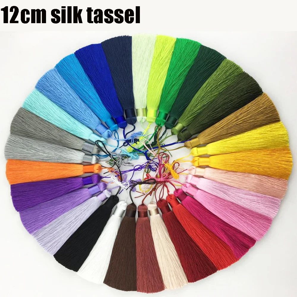 Silk Tassels 12cm Polyester Tassels With Hanging Ring Silk Sewing Bang Tassel Trim Decorative Key Tassels For Pendant Home Decor