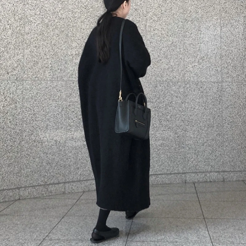 Autunno nuovo coreano lungo maglione allentato giacca casual cardigan lavorato a maglia solido elegante ufficio signora maglia top moda abbigliamento donna