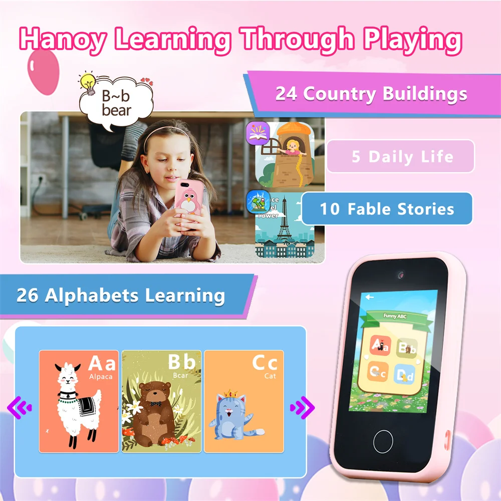 32GB Kids Smart Phone Camera Toys Touch Screen Stories Learning Toy For 3-12 Year Old Boys Girls Phone MP3 Player Birthday Gifts