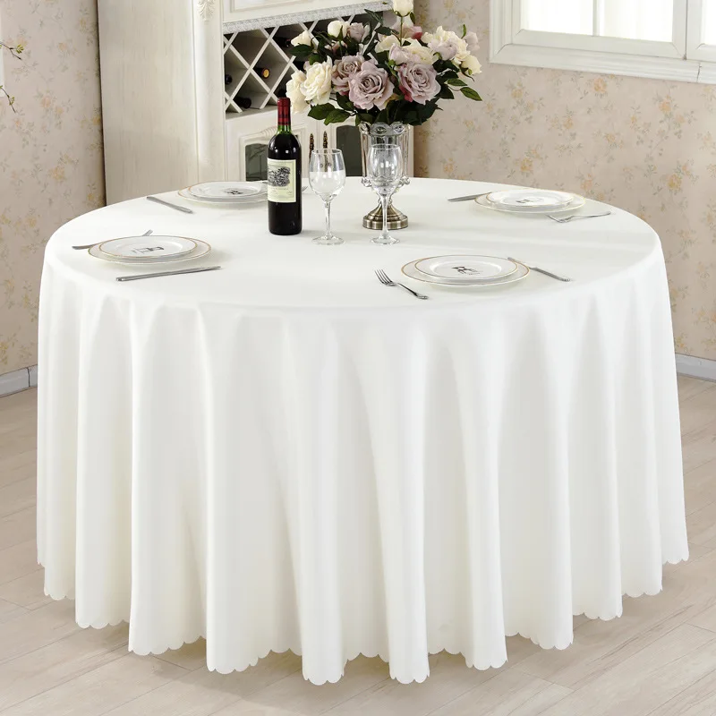 Solid white plain weave tablecloth, rectangular, large round table cover, wholesale for hotels, banquets, and weddings