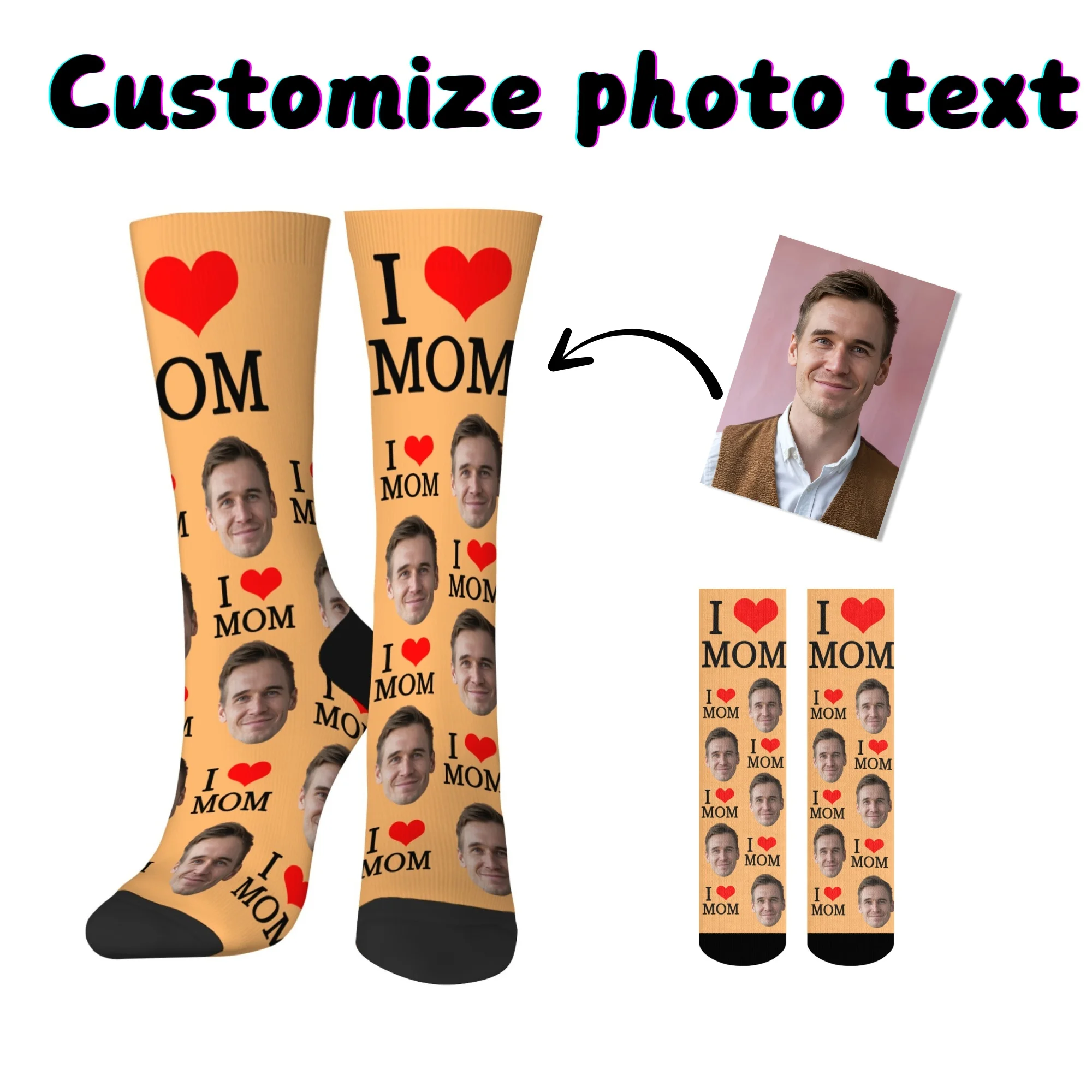 Custom Face Socks Personalized Funny Gift Ankle Socks with Photo Custom I Love My Mom Theme Novelty Fashion Party Gift Socks