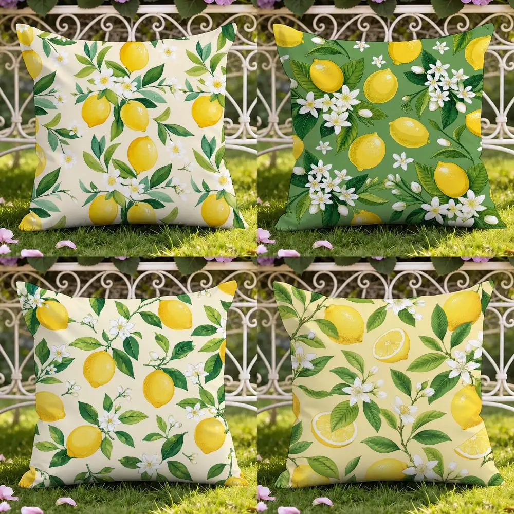 Summer Lemon Watercolor Set Cushion Cover Short Plush Double-sided Print Square Throw Pillow Covers Sofa Home Cushion Decor