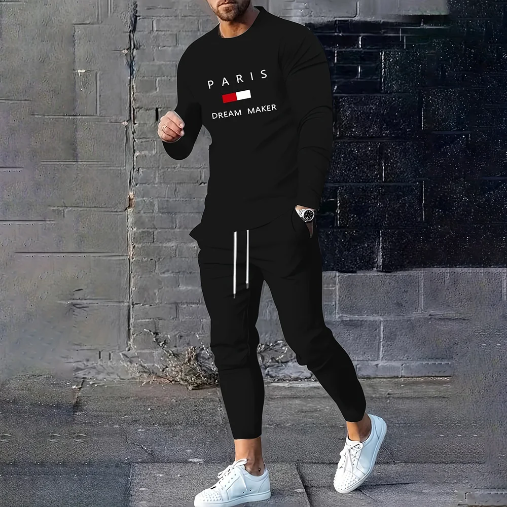 2025 New Men's Trend Street Sports Two-piece Set Handsome Comfortable Fashion Top Pants Casual Lightweight Soft Two-piece Set