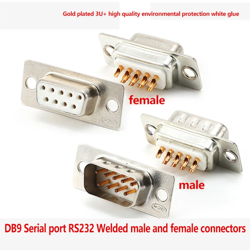 

3/5U Pure Copper Gold plated DB9 232-Pin Serial Port Male Female COM Welding Head D-SUB Plug RS232 Dual Row PLC Connector 9-Pin