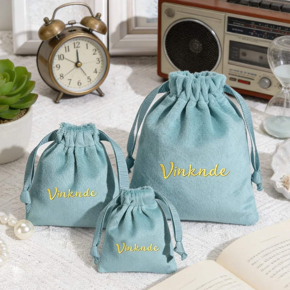 

100Pcs 8x10cm Personalized Logo Jewelry Drawstring Velvet Pouch Ring Watch Bracelet Pendant Necklace Organizer Cosmetic Dust Bag