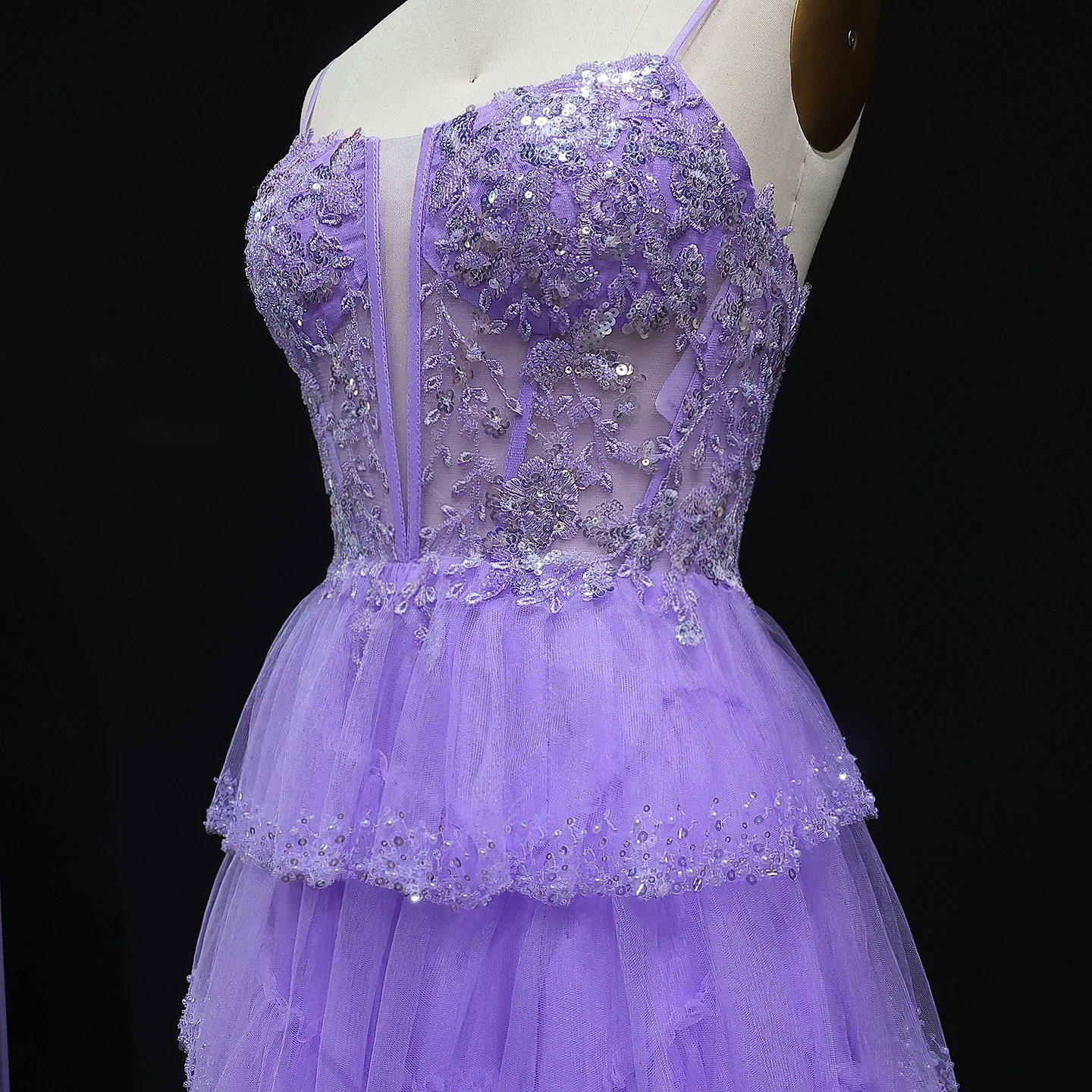 Sharon Said Elegante corsetto in tulle lilla con volant a strati trasparenti abito da ballo lungo abiti da sera a-line SH217 personalizzato