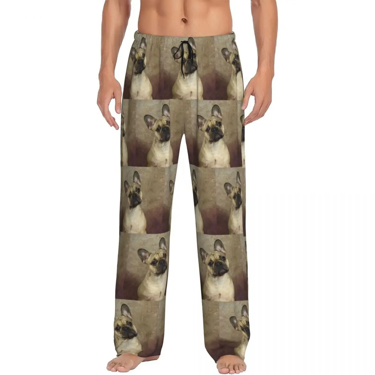 Custom French Bulldog Pajama Pants for Men Pet Dog Lounge Sleep Drawstring Sleepwear Bottoms with Pockets