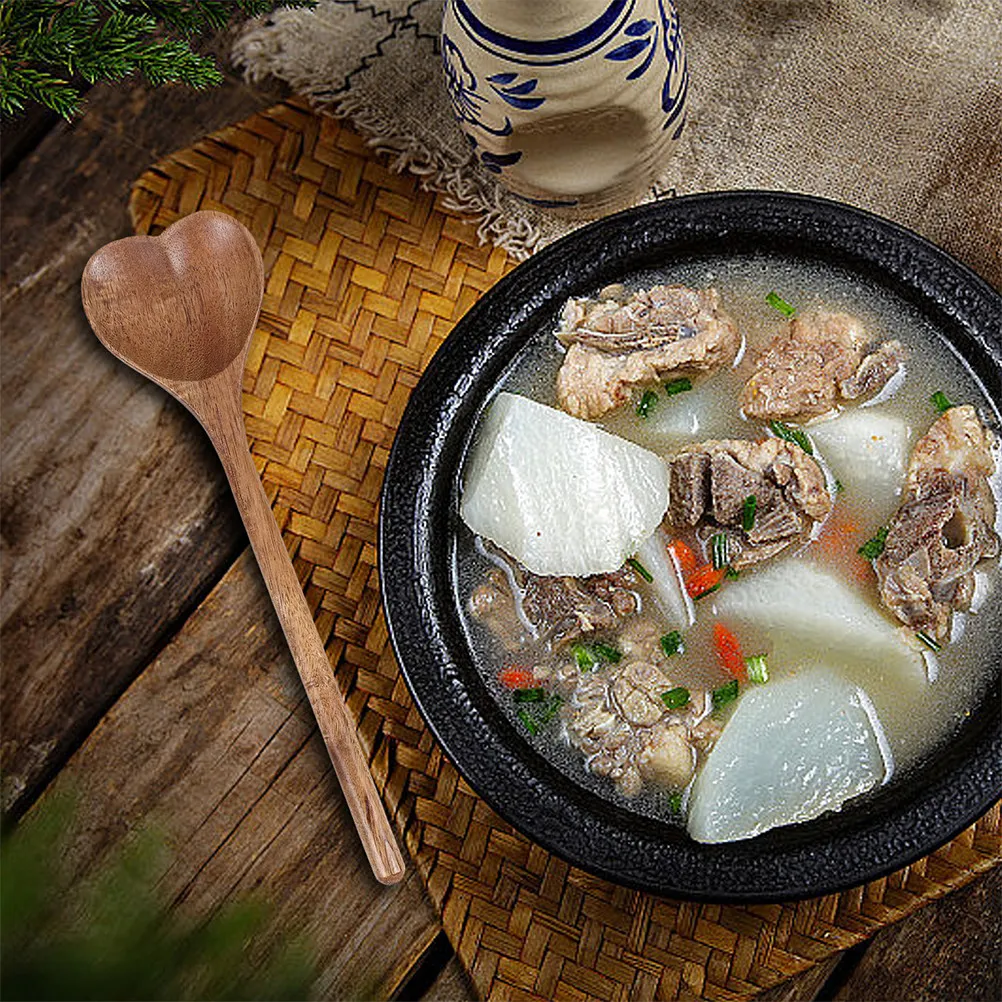 

2Pcs Heart Wooden Spoon Versatile Long Handle Mixing Spoon for Stirring Soup Serving Salad Drizzling Honey Dessert Small Wooden