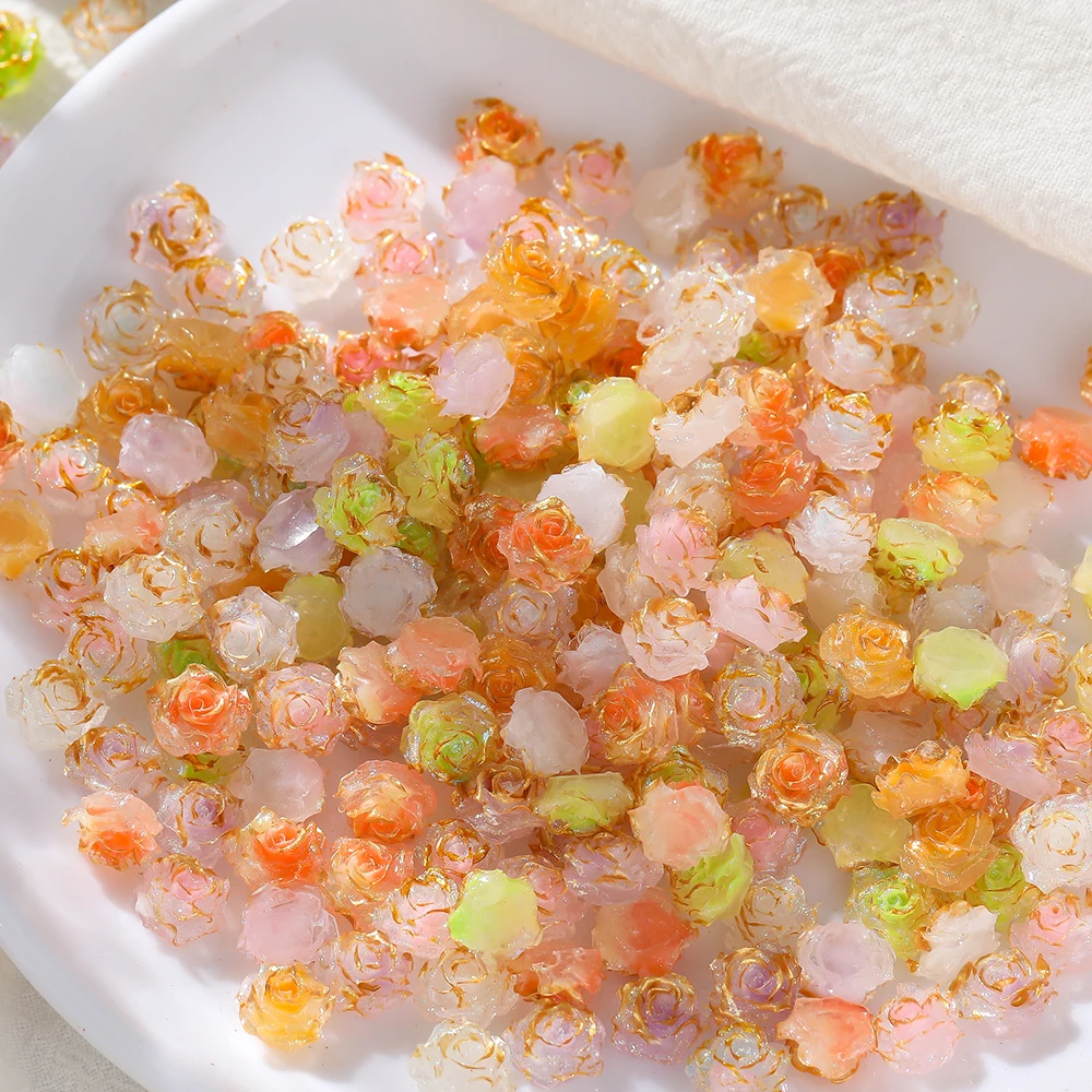 

20Pcs Resin Flower Beads Golden Edge Rose Unique Loose Beads Handmade for DIY Charms Necklace Jewelry Making Findings