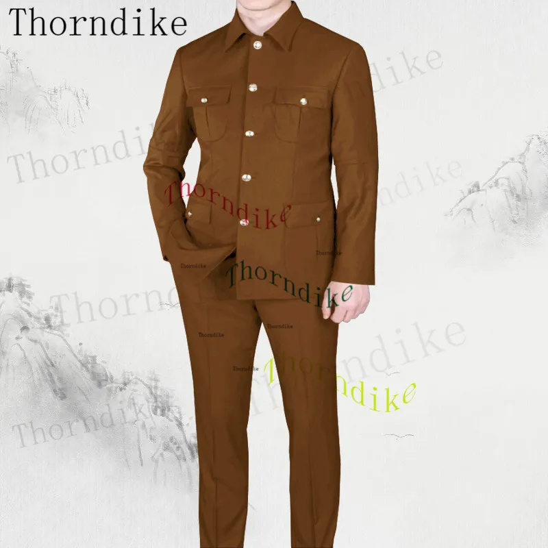 

Thorndike Affrica Style Collar Africa Style Men Suits Sliver Button Blazer Pants Elegant Navy Blue Business Men Formal Prom Tux