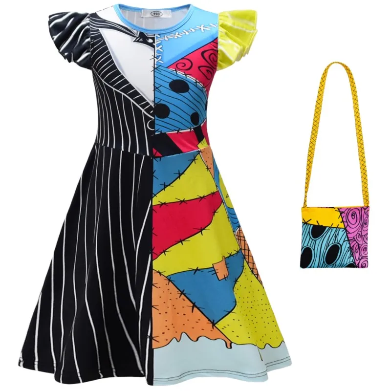 هالوين الفتيات كابوس عيد الميلاد الهيكل العظمي تأثيري حلي أنيمي فتاة فستان سالي هالوين كرنفال المرحلة مجموعة الحفلات كوس