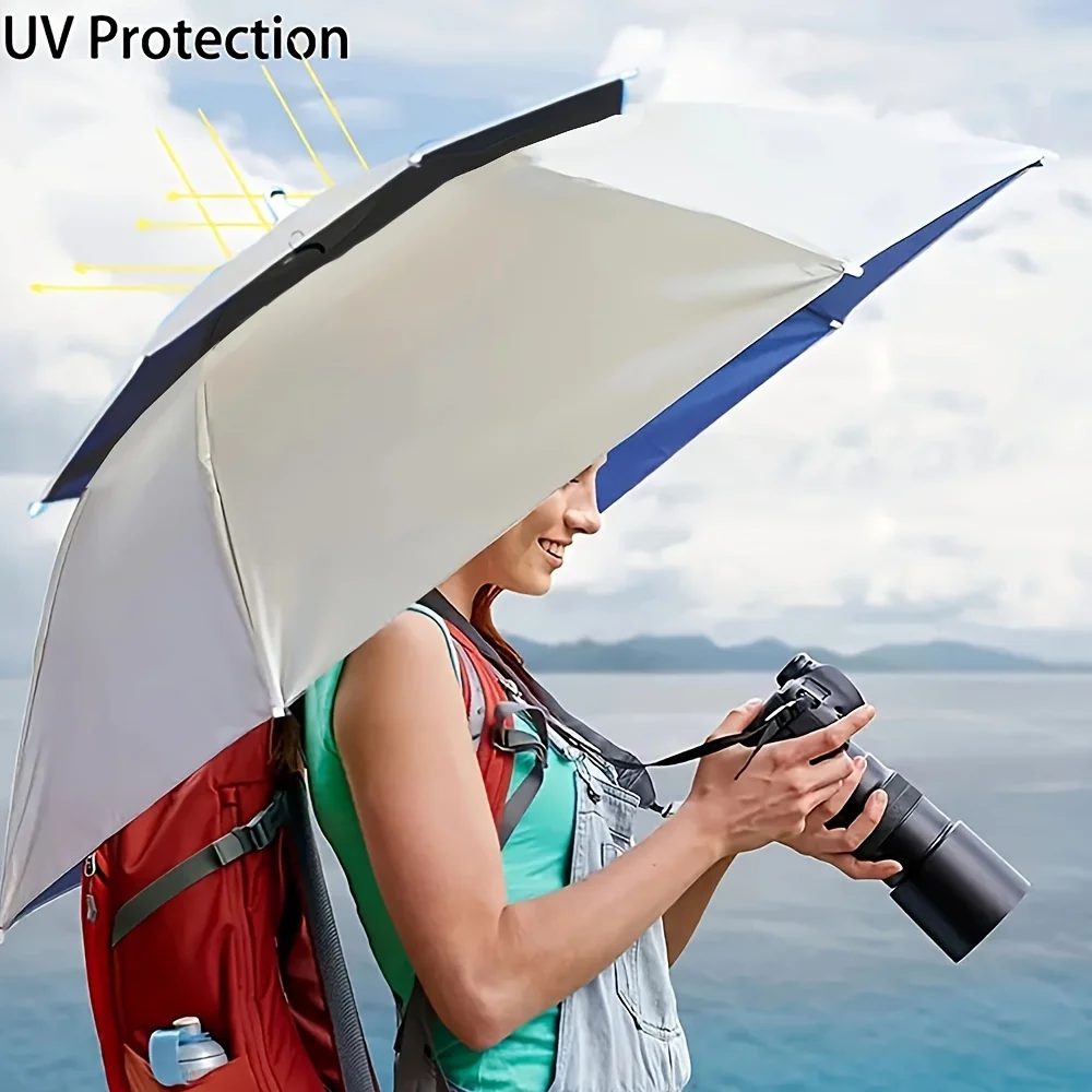 

7 Rib 190T Pongee Wearable Double Canopy Vented Hat Umbrella - Waterproof, UV Protective, Lightweight, Foldable, Durable, Manual