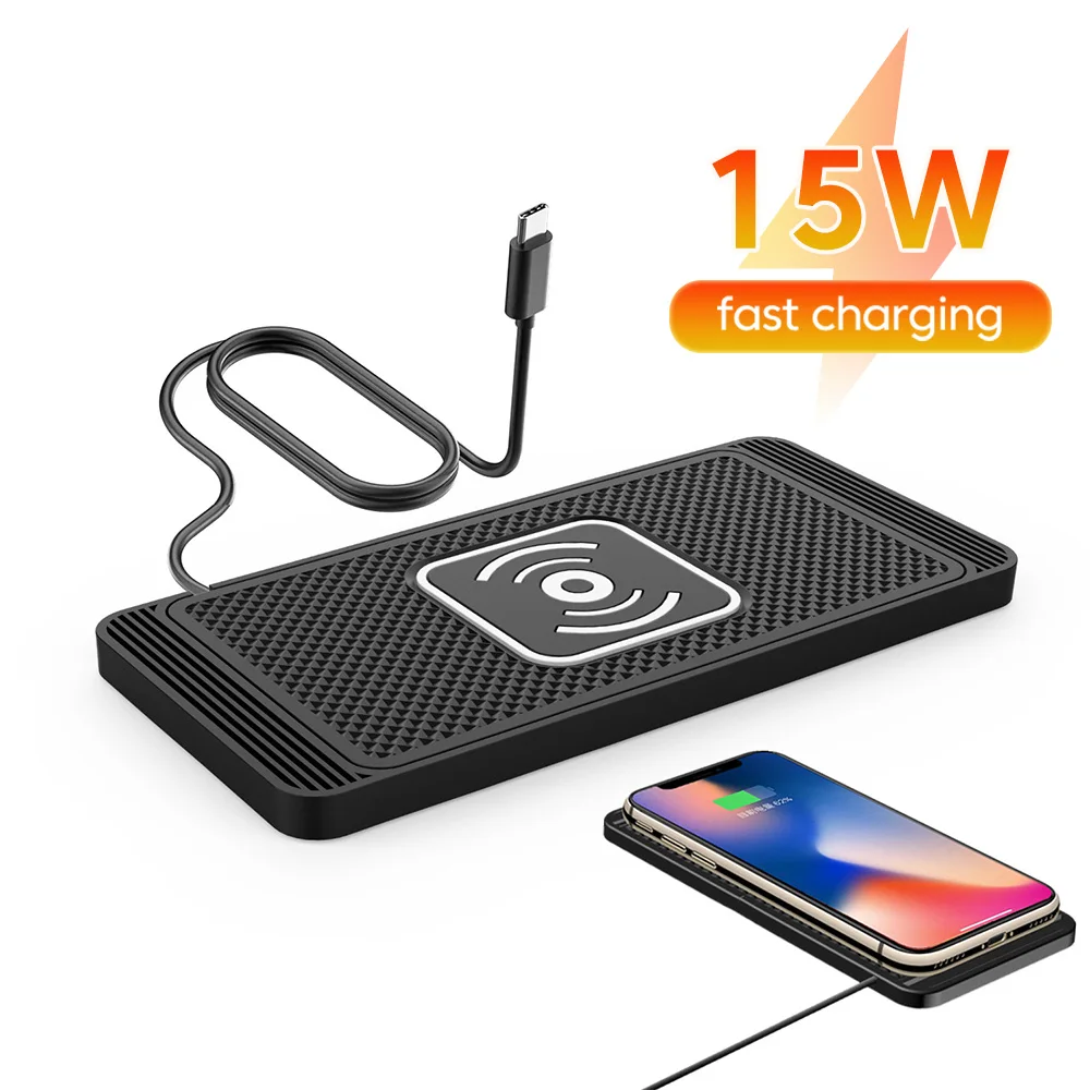 USB/Type-C Car Wireless Charger 15W Intelligent Automatic Sensing Non-Slip Rubber Fast Charging Pad For iPhone Samsung