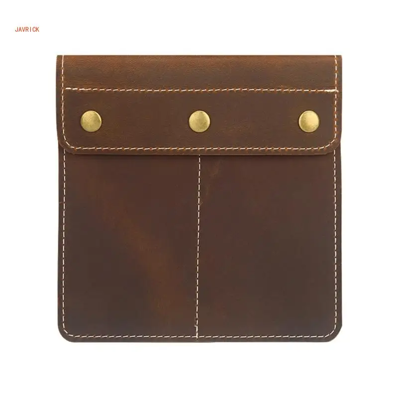 2 Slots Stylish Convenient Brown Watch Storage Case Essential Vintage Genuine Leather Watch Box Travel Case with Snap Button