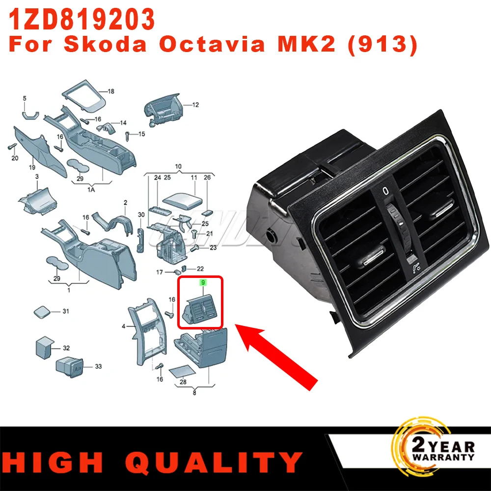 Rear Air Conditioning Air Vent Center Armrest AC Grille Diffuser Panel New 1ZD819203 For Skoda Octavia MK2 913 car accessories
