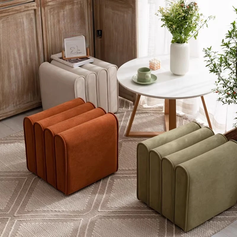 Creative Wave Design Accent Stool Multi-Purpose Entryway Ottoman Living Room Bedroom Footrest Modern Square Compact Shoe Bench