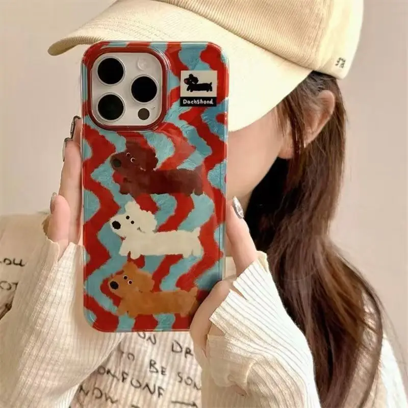 Etui na telefon iPhone 11 12 13 14 15 16 Pro Max XS X XR 7 8 Plus Perforated Swirl Shell IND Graffiti Striped Sausage Dogs Cover