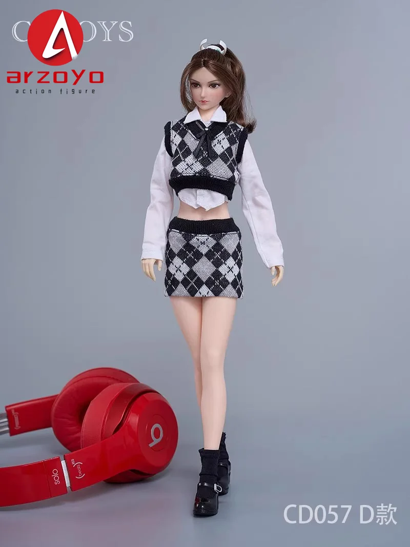 CDTOYS CD057 1/6 スケール女性ダイヤモンドチェック柄ニットベストヒップラップスカート服セット 12 インチアクションフィギュアモデルボディ