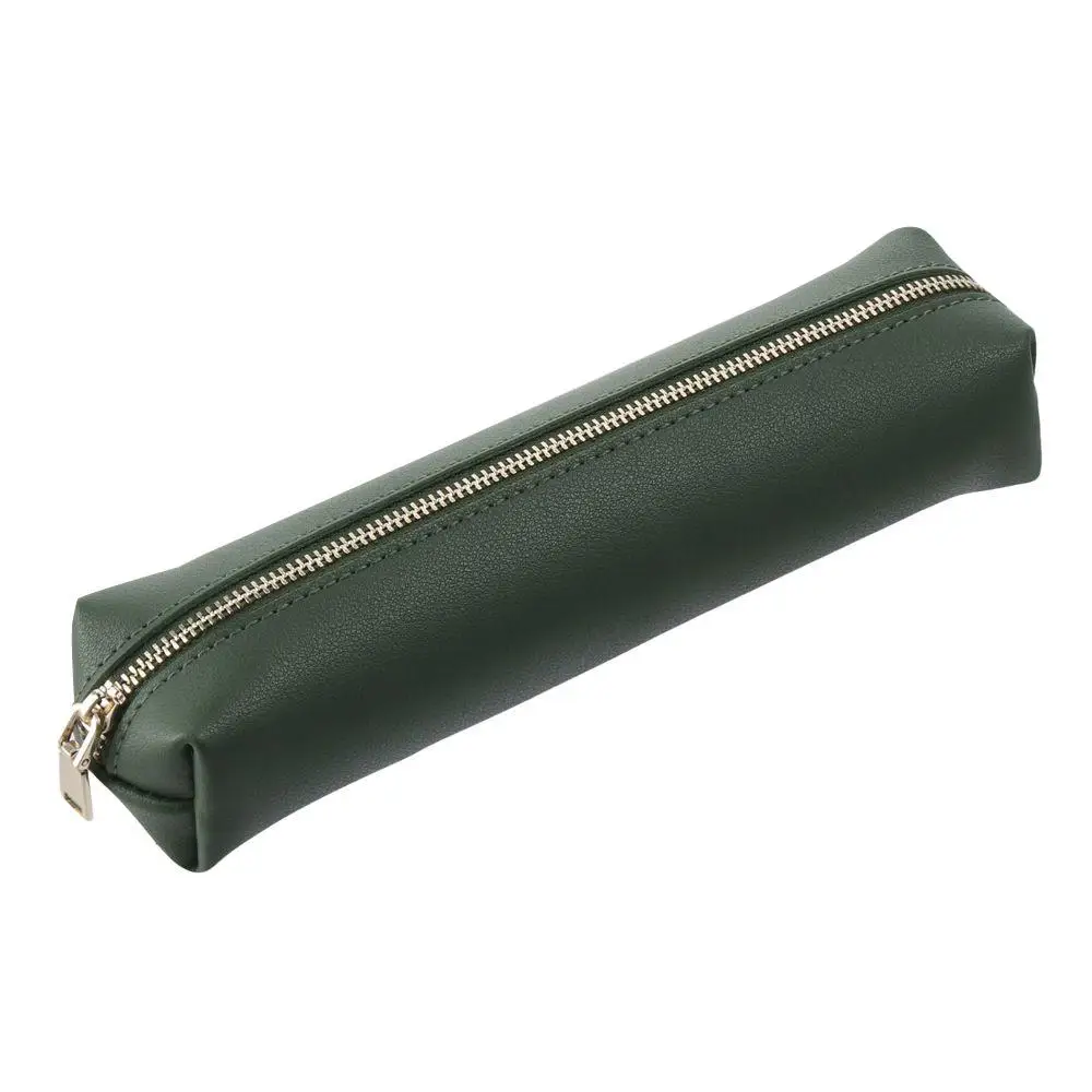 PU Leather Pencil Case Slim Stationery Bag Portable Zipper Bag Makeup Bag Retro Storage Bag Cosmetics Travel Storage