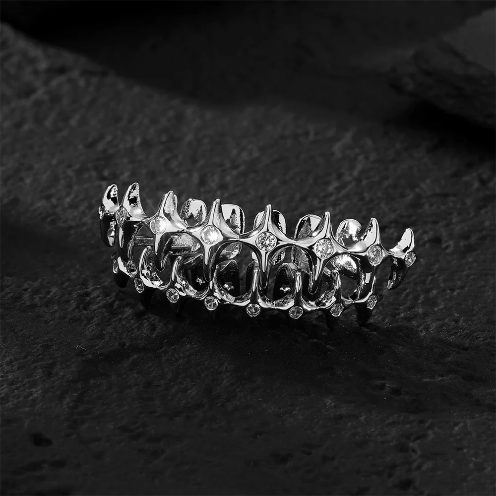 Hip Hop CZ Teeth Grillz Caps Cubic Zircon Iced Out Micro Pave Top&Bottom Charm Vampire Grills For Men Women Jewelry Xmas Gift