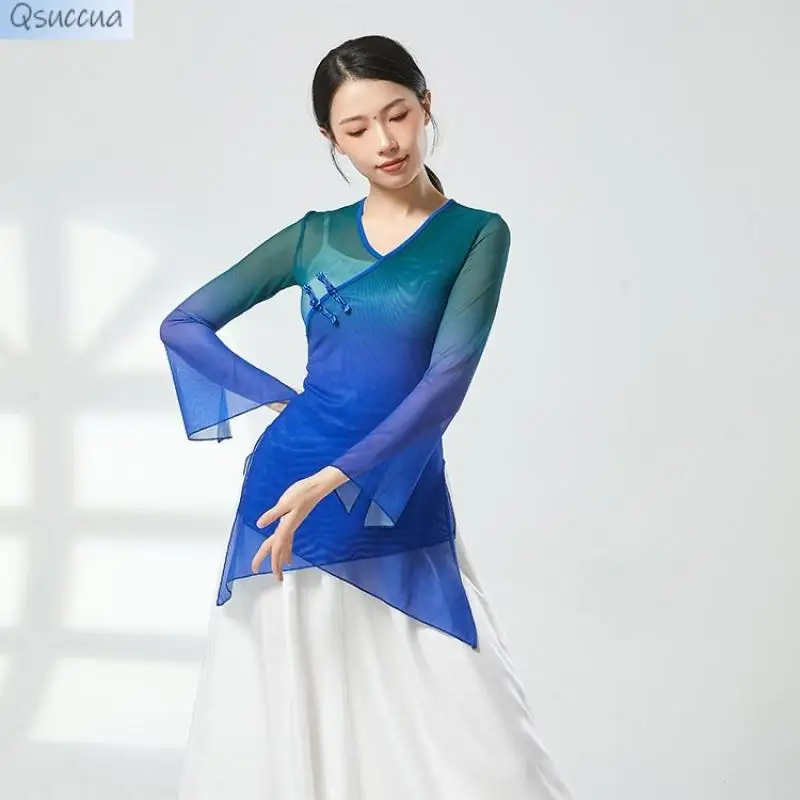Mulheres Tops de Dança Clássica, Roupas Elegantes de Prática, Roupas de Performance Gradiente, Rima Corporal Gaze
