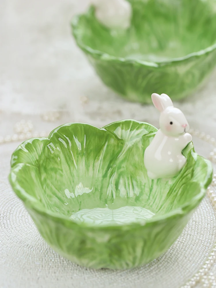 Cute Rabbit Ceramic Bowl Kids Cutlery Kitchen Fruit Bowl Salad Dessert Breakfast Cereal Bowl Easter Decorations