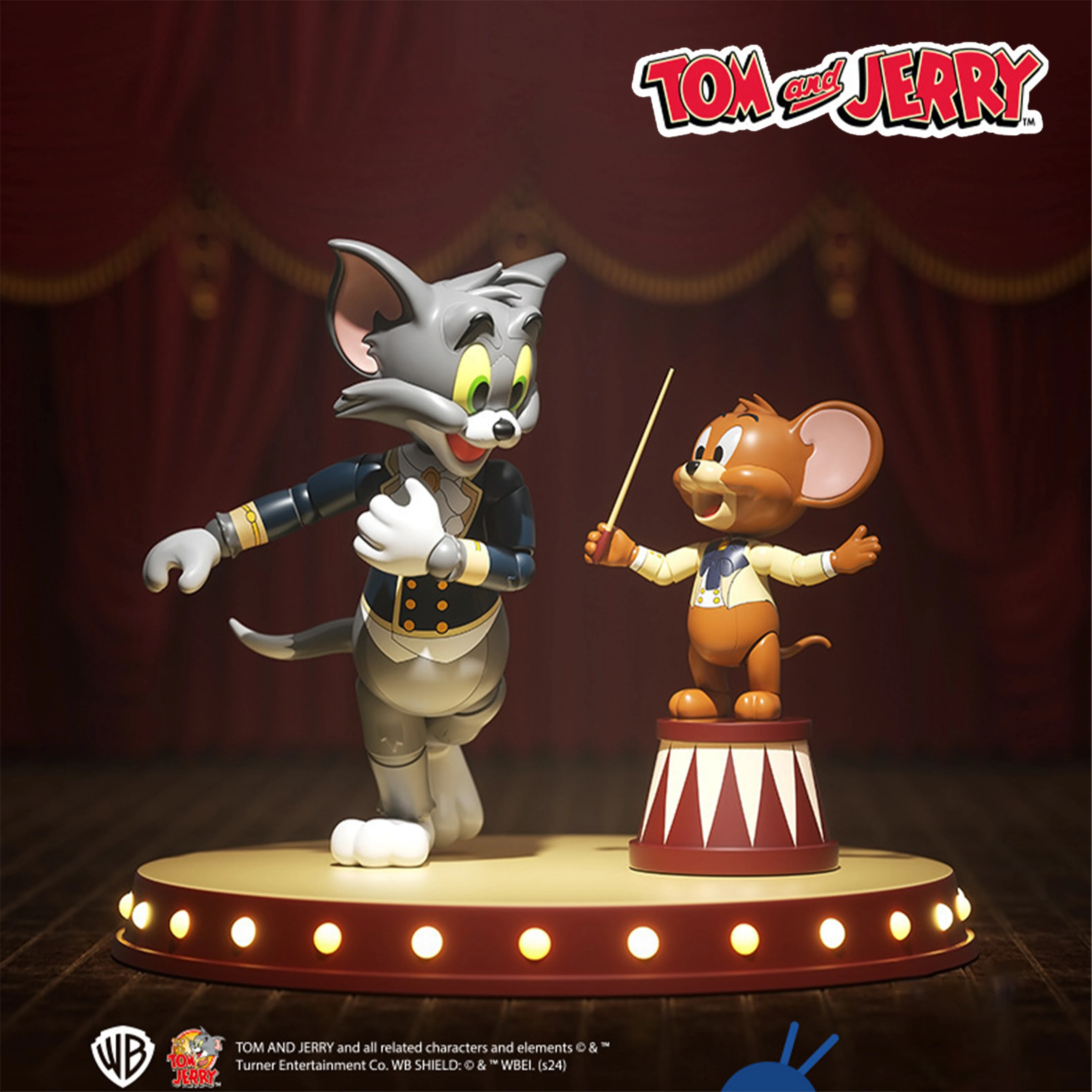 

Tom and Jerry Conductor Scene Building Blocks Toy Set Cartoon Characters Movable Joints Figures Desktop Ornament DIY Model Gift