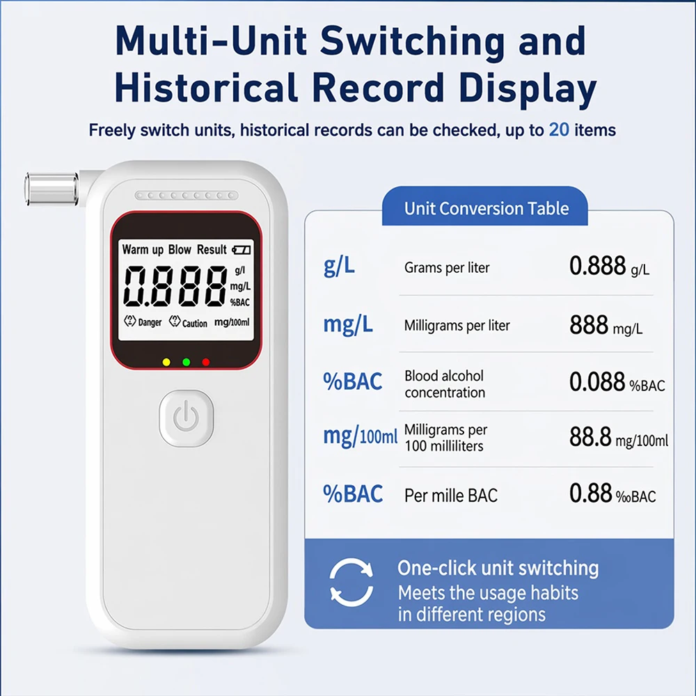 AT888 Digital Alcohol Breath Tester Accurate LCD Screen Display And Voice Broadcast Handheld Alcohol Analyzer