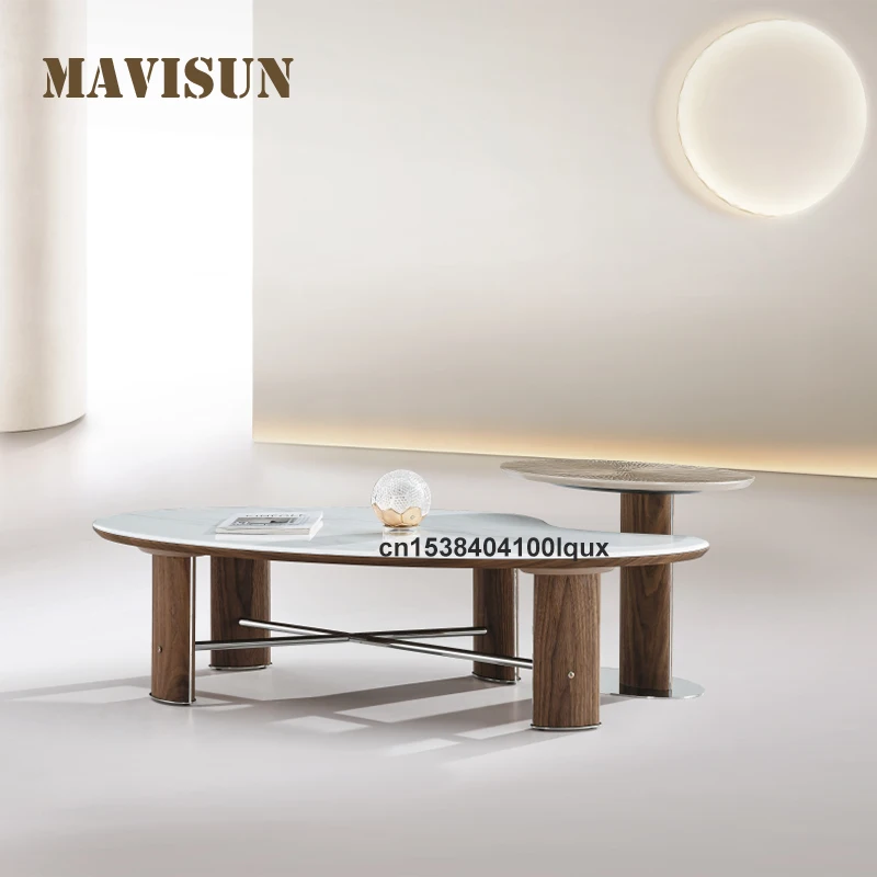 

Retro Combination Type One Big One Small Creative Irregular Stainless Steel Frame Micro - Crystal Stone Tabletop Coffee Table