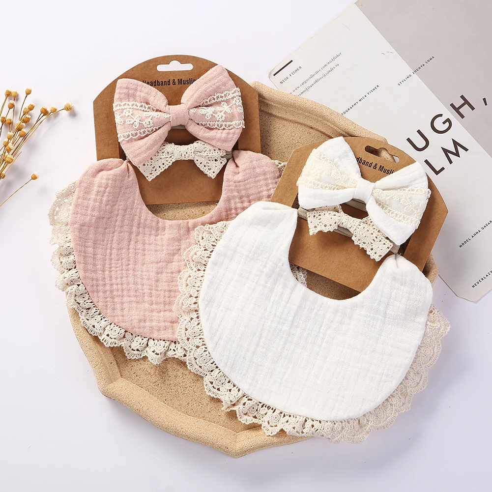 

3Pcs/Set Solid Muslin Cotton Bamboo Baby Bib Tassel Lace Boy Girl Feeding Drool Saliva Towel Burp Cloth Adjustable Infant Scarf