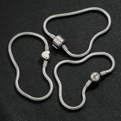 Stainless Steel Charm Bracelet Heart Clasp Snake Chain Hanging Bracelets Fit Charms Beads DIY Jewelry Making Supplies Wholesale